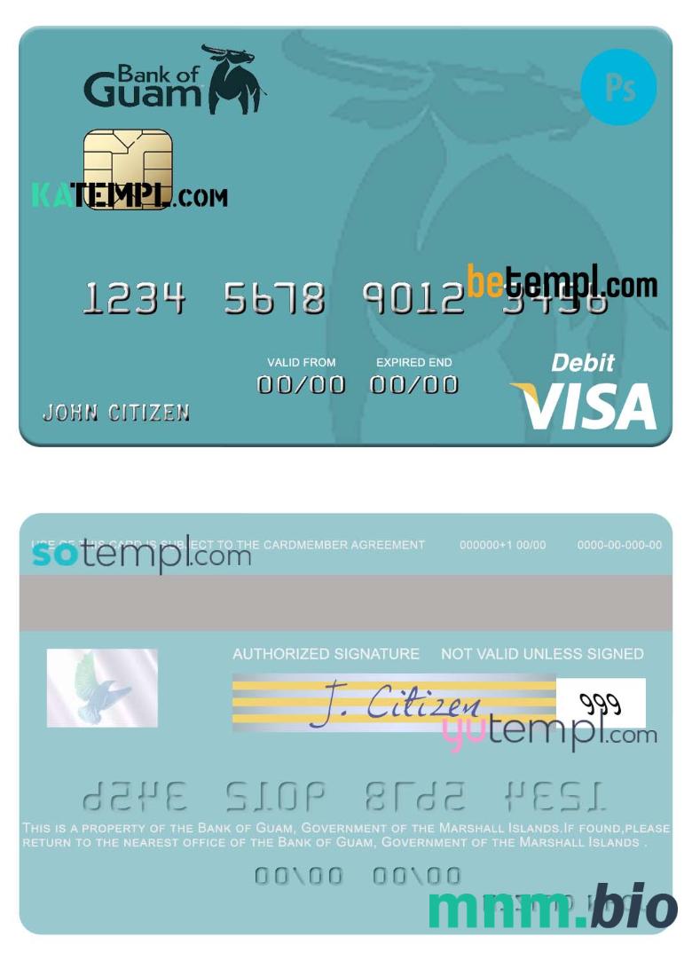 Marshall Islands Bank of Guam visa credit karta w pełni edytowalne template in PSD format